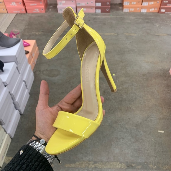vivorosa Shoes - Women’s Ankle Strap Open Toe Stiletto High Heel Sandals in Yellow Patent